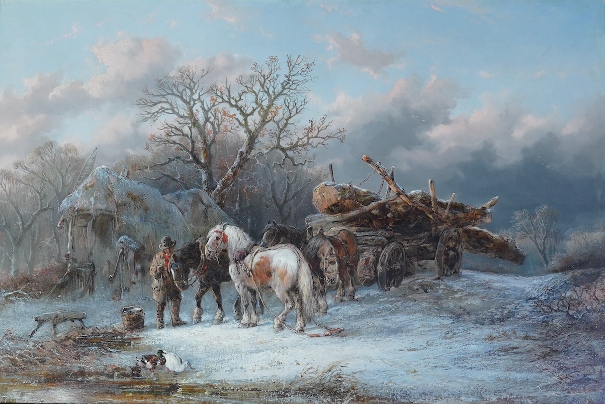 Alexis de Leeuw (Belgium, 1828-1898), Carthorse in the snow, oil on canvas, 61 x 92cm